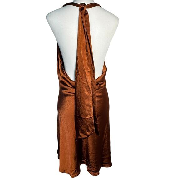 ALTAR'D STATE NWT Women's Medium Copper Halter Backless Shiny Silky Mini Dress - Picture 3 of 9
